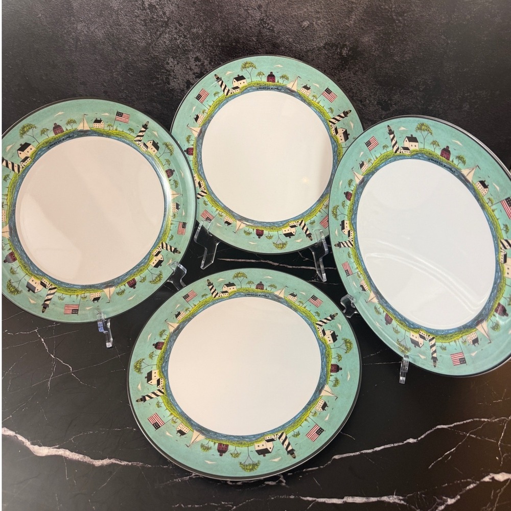 Vintage 1998 Sakura Warren Kimble Coastal Breeze Set of 4 Dinner Plates 11" EUC!